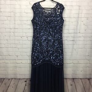 Pretty Guide 1920s Gatsby Style Dress Women’s Size XXL Navy Sequin Maxi Formal
